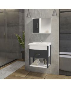 Conjunto Gabinete Inferior e Superior Banheiro 1 Porta 1 Gaveta Rubi - Cinza Titanium