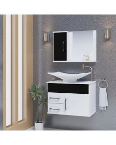 Conjunto Gabinete Inferior e Superior Banheiro 2 Gavetas 1 Porta Turin - Preto