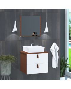Gabinete de Banheiro Suspenso 2 Gavetas Berlim 45cm Natura e Branco