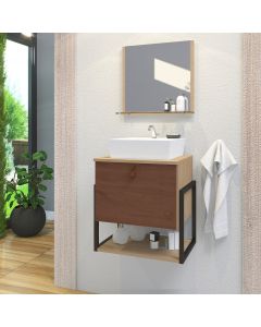Gabinete de Banheiro Vegas 1 Prateleira 1 Porta 45cm Freijó e Natura