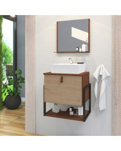 Gabinete de Banheiro Vegas 1 Prateleira 1 Porta 45cm Natura e Freijó Amadeirado