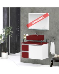 Gabinete Banheiro 2 Gavetas 1 Porta Diamante 60cm - Vinho - com Cuba Vinho