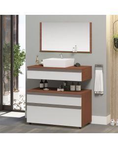 Gabinete Banheiro Superior e Inferior com Rodízios 3 Gavetas 80cm Safira - Branco