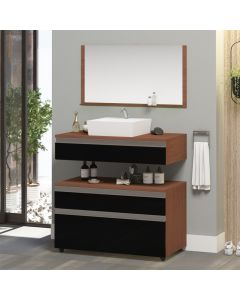 Gabinete Banheiro Superior e Inferior com Rodízios 3 Gavetas 80cm Safira - Preto