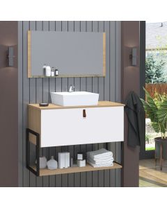 Gabinete de Banheiro Vegas 1 Prateleira 1 Porta 80cm Freijó e Branco