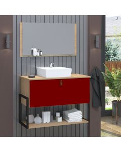 Gabinete de Banheiro Vegas 1 Prateleira 1 Porta 80cm Freijó e Vinho