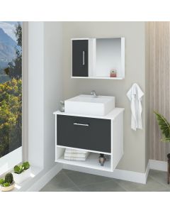 Conjunto Gabinete Banheiro Superior e Inferior 2 Portas 1 Nicho Malibu - Cinza Titanium