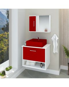 Conjunto Gabinete Banheiro Superior e Inferior 2 Portas 1 Nicho Malibu - Vinho - com Cuba Vinho