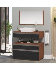 Gabinete Banheiro Superior e Inferior com Rodízios 3 Gavetas 60cm Safira - Cinza Titanium